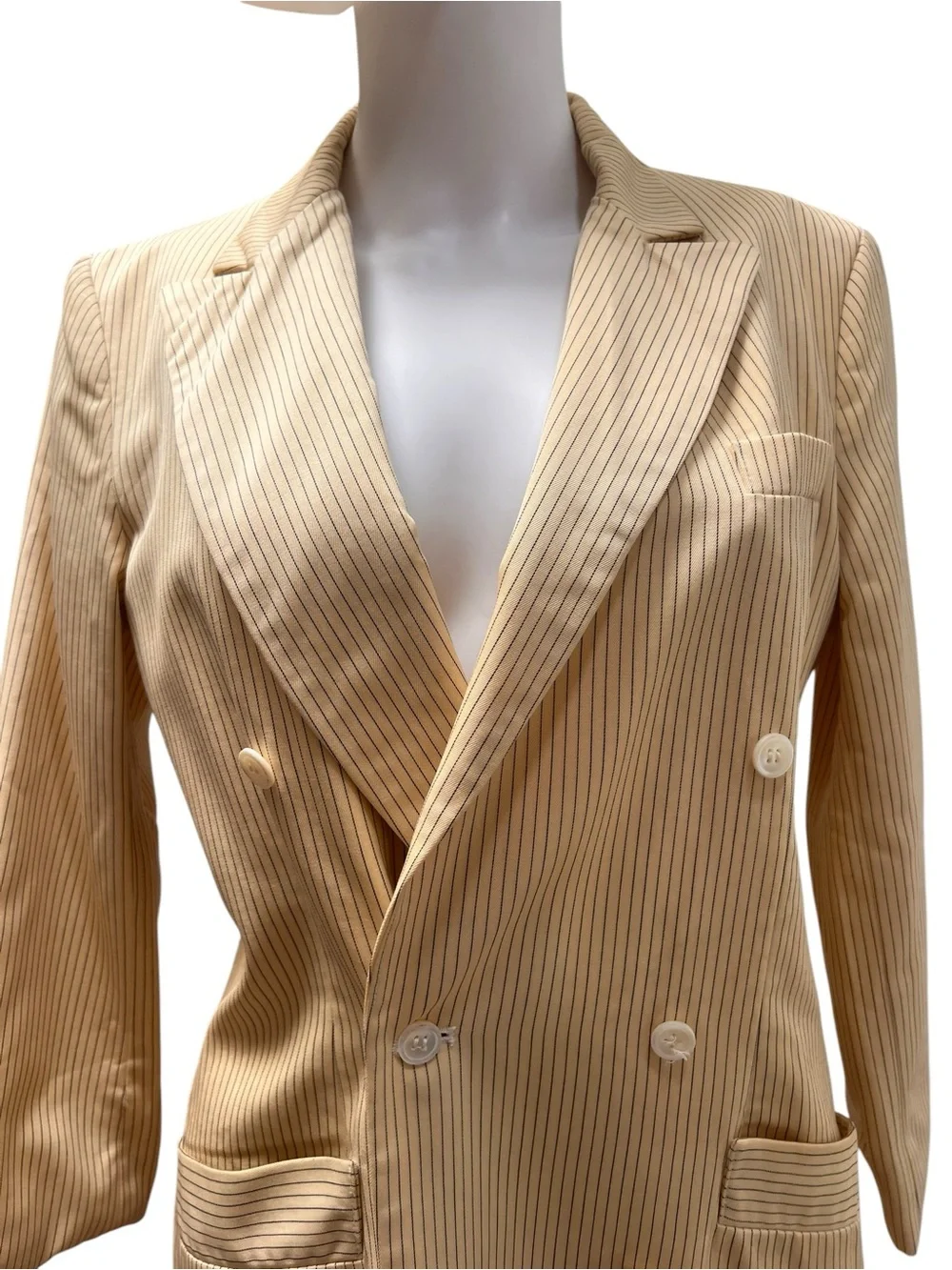 Vtg Christian Dior Yellow Pinstripe Suit Jacket/ Coat/Dress/Blazer. Sz 8. Wool.